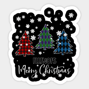 Illinois Merry Christms Buffalo Plaid Xmas Tree  Sticker